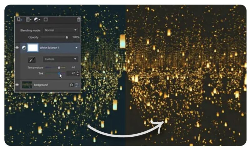 調整レイヤー：撮影した写真自体に直接加工を加えることなく、色味や明るさを調整でき、より自然な作品に仕上がる。