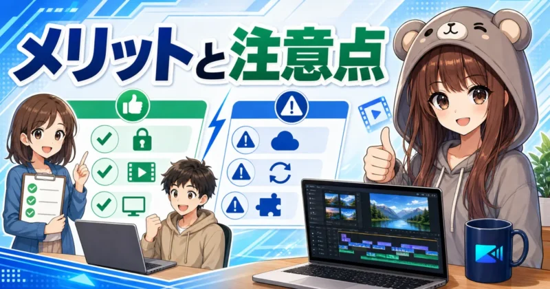PowerDirector買い切り版のメリットと注意点を示すバナー