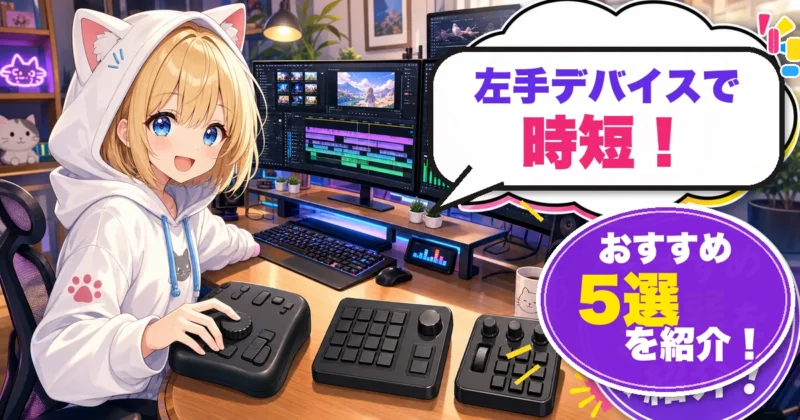 動画編集の左手デバイスおすすめ5選（左手デバイスを操作する女の子のイラスト）