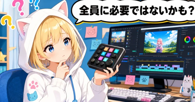 左手デバイスが必要か考える女の子のイラスト