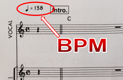 楽譜のBPMの位置