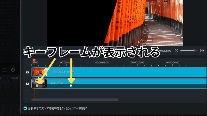 キーフレームが表示される