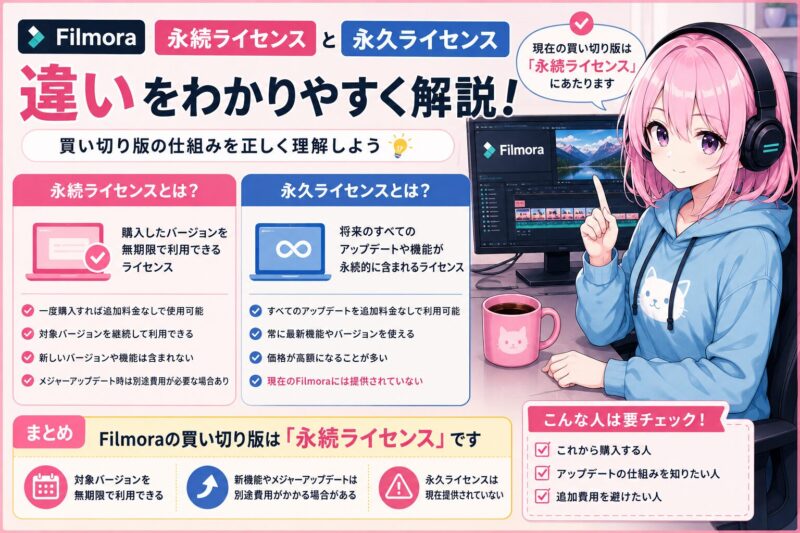 Filmoraの永続ライセンスと永久ライセンスの違いを解説