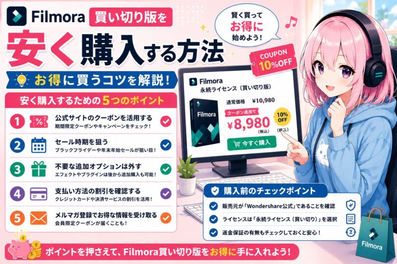 Filmora買い切り版を8,980円で安く購入する方法を解説