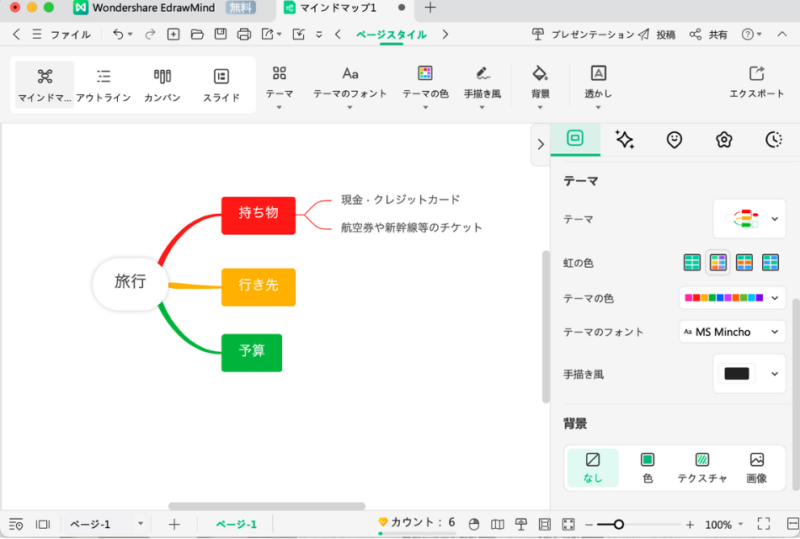 EdrawMindのインターフェース