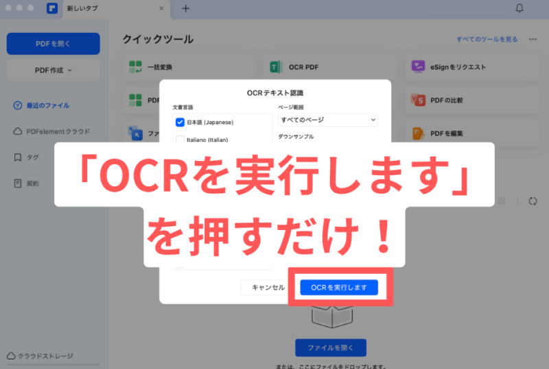 「OCRを実行します」ボタンを押す