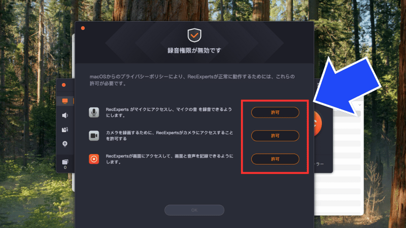 マイクと録画機能を許可する