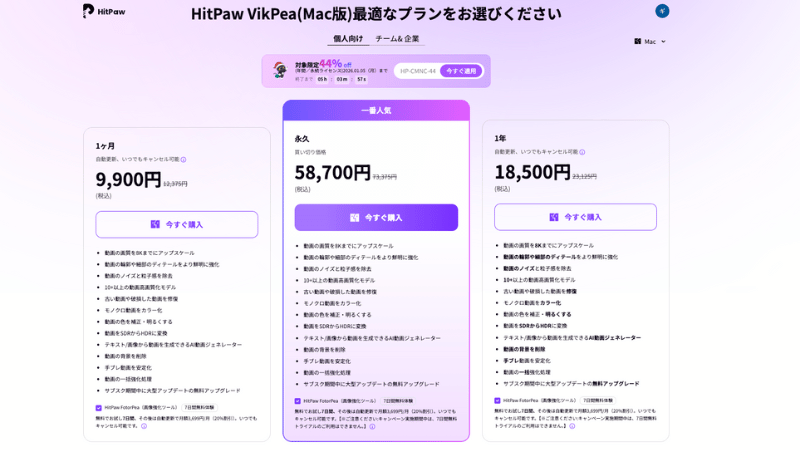 HitPaw VikPeaのライセンス一覧