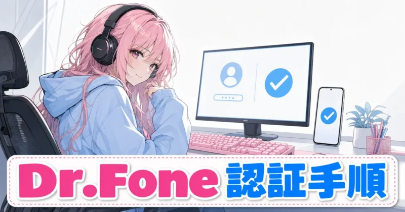 Dr.Foneのライセンス認証手順を示す操作画面風バナー