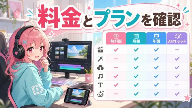 Filmora アプリの料金とプランを比較するイメージ