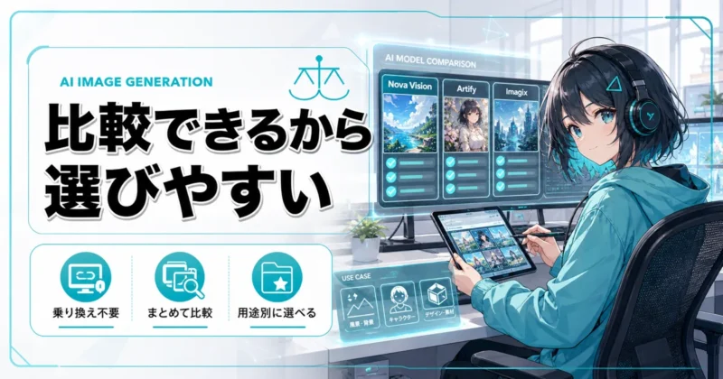 天秤AIで画像生成するメリットを表すイメージ