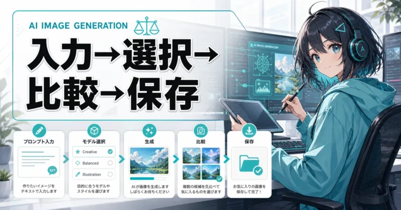 天秤AIの画像生成手順を示す画面イメージ