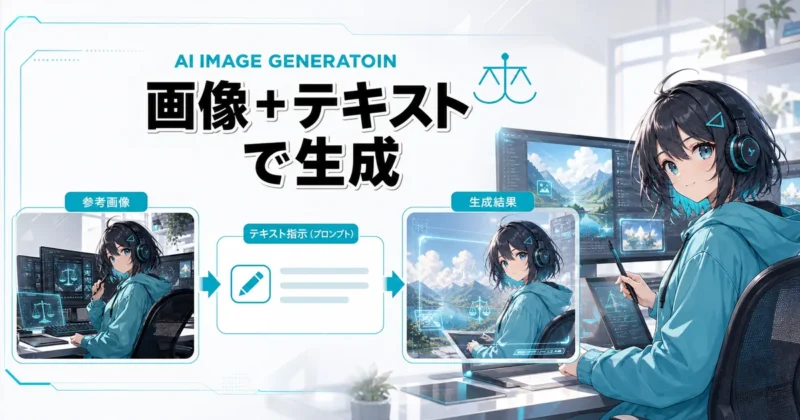 参考画像とテキストで画像生成するイメージ