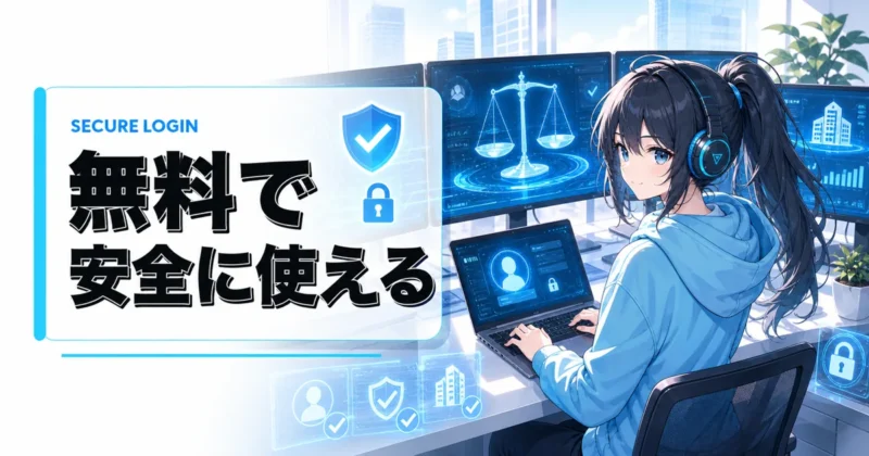 天秤AIのログインが無料で安全であることを示すイメージ
