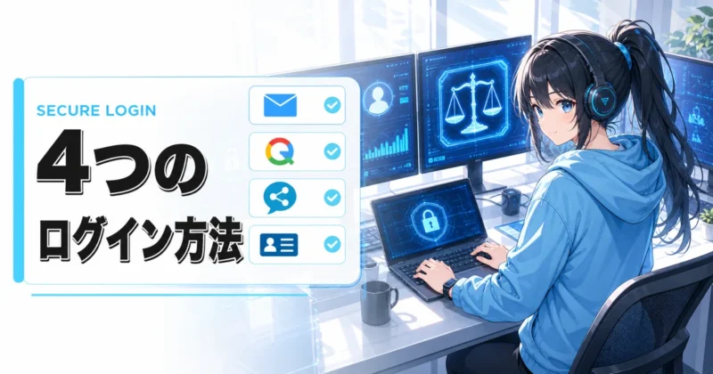 天秤AIの4つのログイン方法を示すイメージ