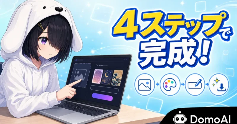 DomoAIのアニメカードメーカーの使い方手順を示すバナー