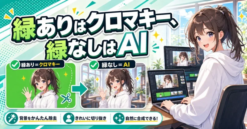 クロマキーとAIポートレートの使い分け（緑ありはクロマキー・緑なしはAI）のバナー