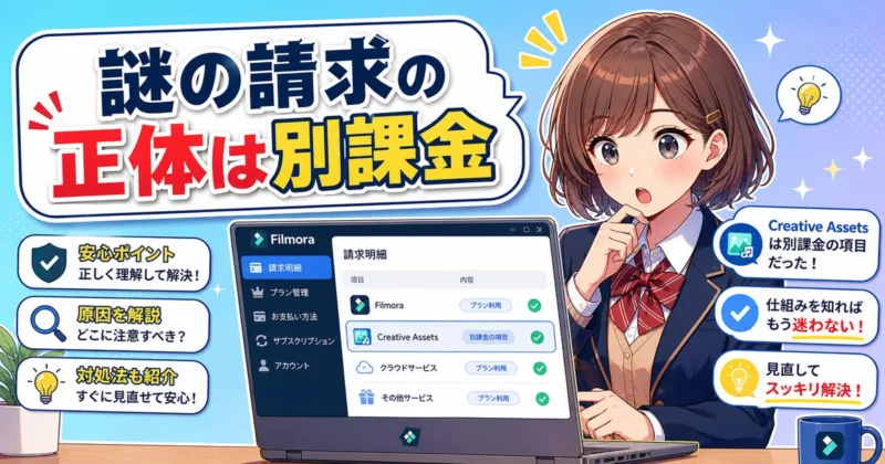 Filmora Creative Assetsの1,999円請求の正体を確認するイメージ