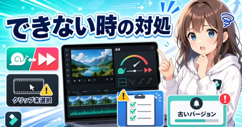Filmora（フィモーラ）で速度変更できない原因を切り分けるチェック画面
