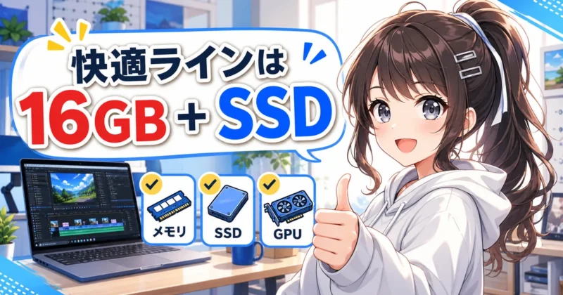Filmoraの推奨スペックを確認するノートPCと編集画面