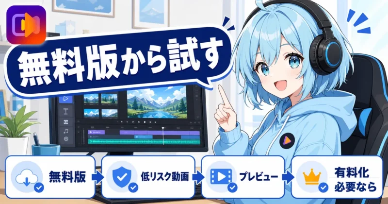 HitPaw VikPeaを無料版から安全に試す手順のイメージ