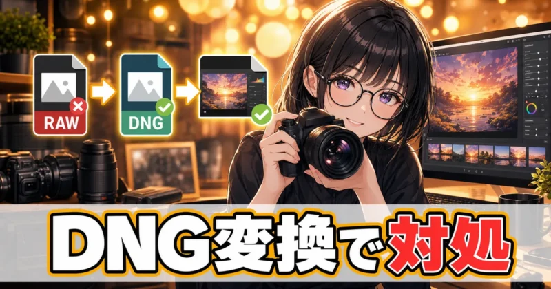 対応カメラ外のRAWをDNG変換で開く対処イメージ