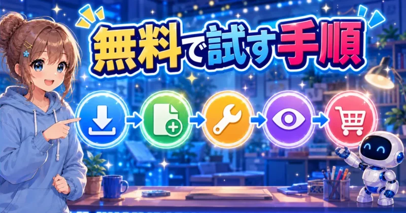 Repairitを無料で試す手順を示すイメージ