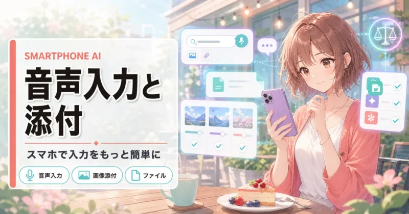 スマホで音声入力と画像添付を使うイメージ