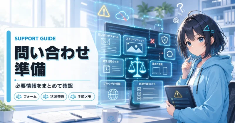 天秤AIで直らない時に問い合わせ準備をする画面