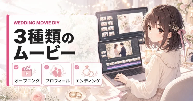 オープニングやプロフィールなど結婚式ムービーの種類を並べた図
