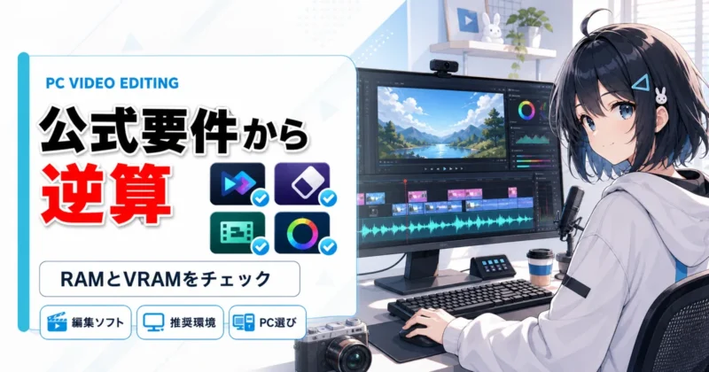 Filmora Premiere Pro DaVinci Resolve Final Cut Proの必要スペックを比較する画像