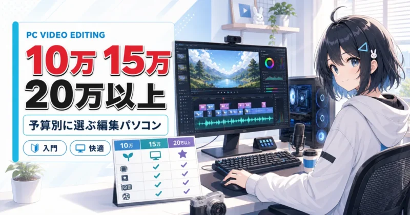 10万円15万円20万円以上の動画編集PC構成を比較する画像