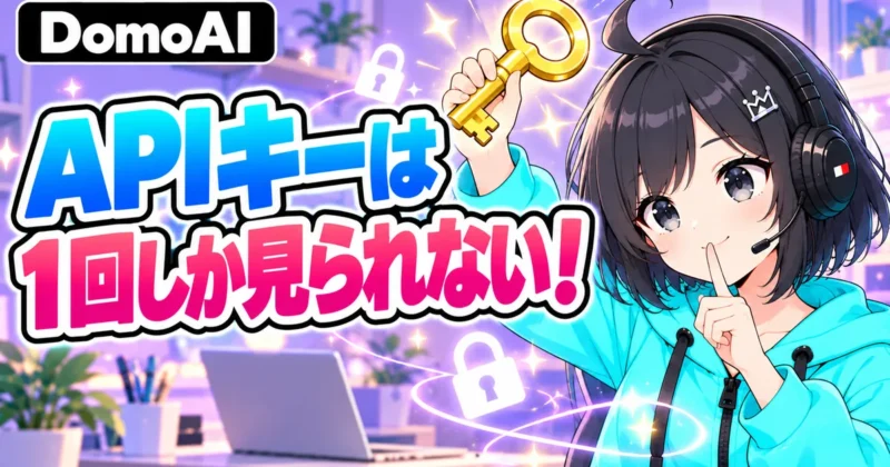 APIキーは1回しか見られないと金色の鍵を掲げる女の子