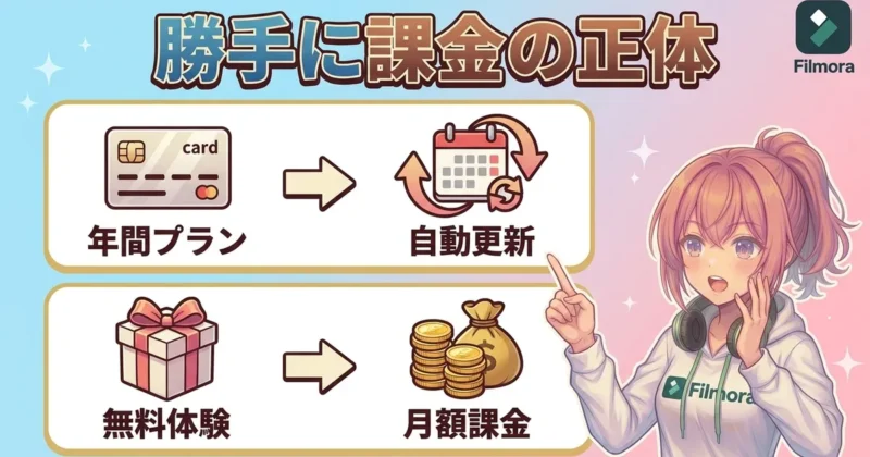 Filmoraの勝手に課金の正体（年間プランの自動更新と無料体験後の月額課金）