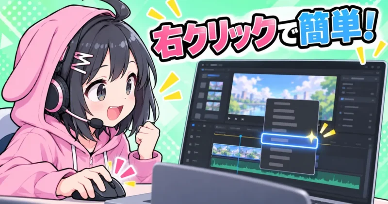 Filmoraで右クリックから文字起こしできることを示すバナー
