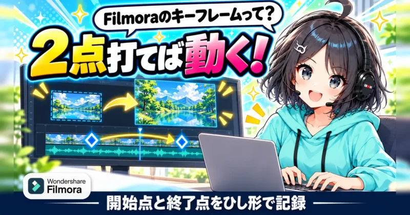 Filmoraのキーフレームは開始点と終了点の2点で動く