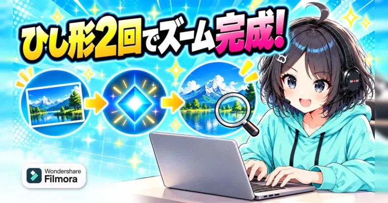 ひし形2回で写真のズームが完成するキーフレームの手順