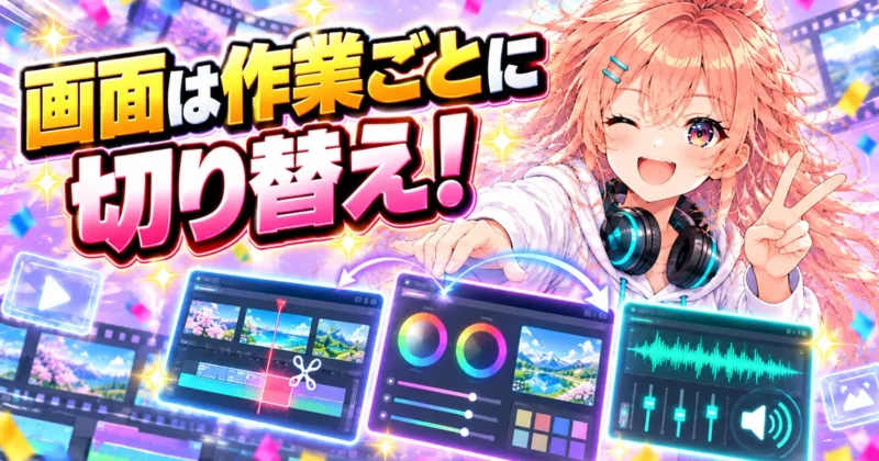 Filmora(フィモーラ)16は作業ごとに画面のレイアウトを切り替えられる