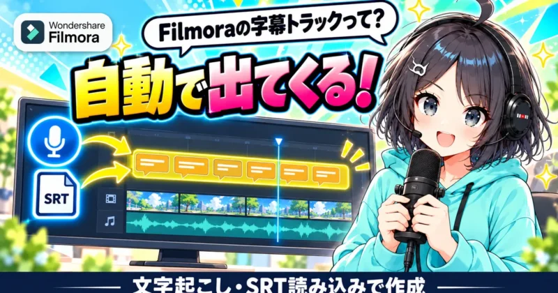 Filmora16の字幕トラックは文字起こしやSRT読み込みで自動で出てくるイメージ