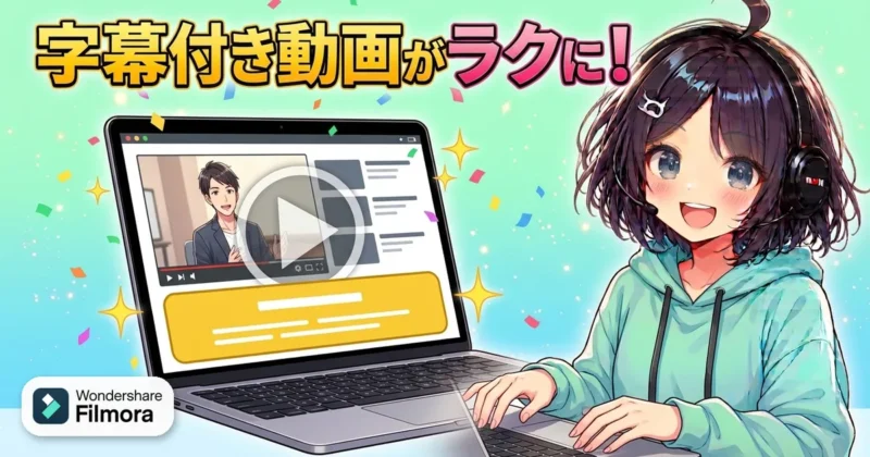 Filmora16の字幕トラックで字幕付き動画がラクに作れるイメージ