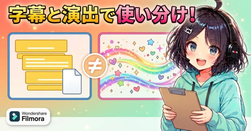 Filmora16の字幕トラックと自動キャプションを目的で使い分けるイメージ