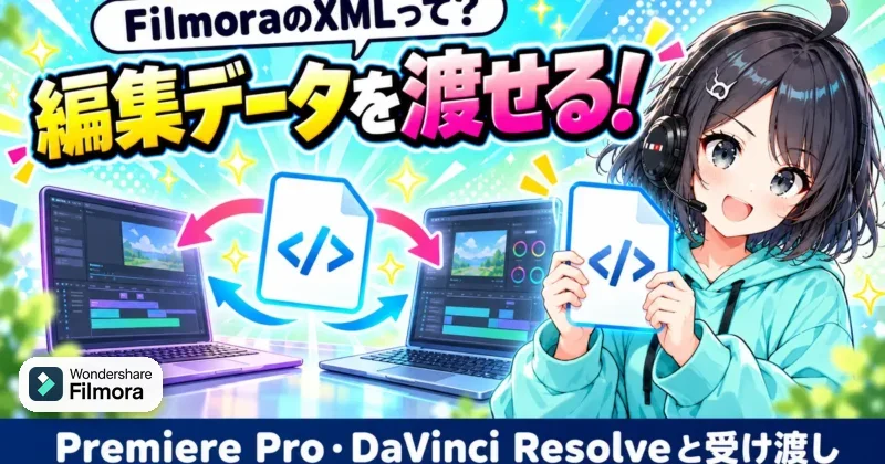 Filmora16のXMLでPremiere ProやDaVinci Resolveと編集データを受け渡すイメージ