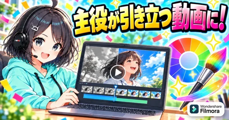 Filmora16のカラーマスクで主役が引き立つ動画に仕上げるイメージ
