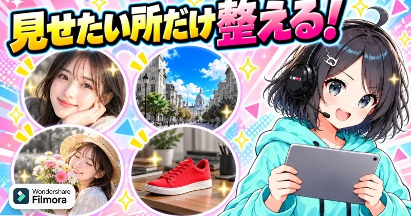 Filmora16のカラーマスクで顔・空・背景・商品だけを整える例