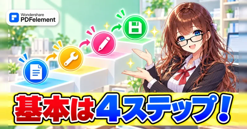 PDFelementの基本の使い方は4ステップのイメージ